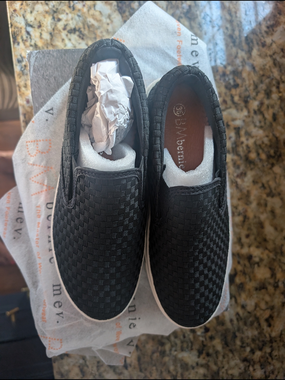Bernie Mev Black Woven Slip-On Sneakers